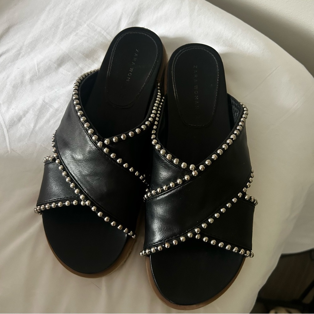 Zara Black Criss Cross Studded Sandals